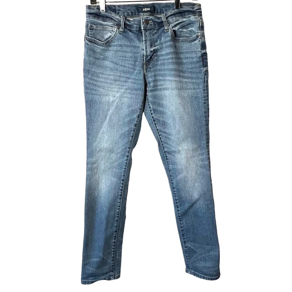 Aero Women's Stone Wash Skinny Stretch Distressed Straight Leg‎ Jeans Sz 30/32